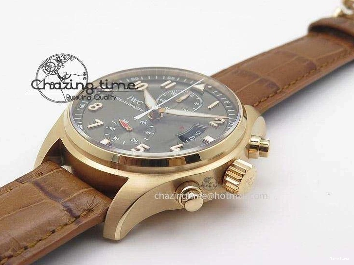 MIROTIME 0321 Youthful Pilot Chrono RG 3878 Gray Dial on Light Brown Leather Strap A 7394